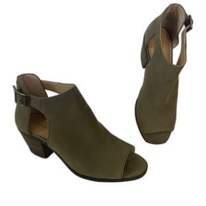 Lucky Brand Barimo Cutout Leather Ankle Booties Olive Green Size 7
